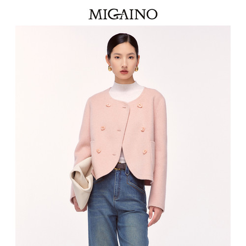 Migaino曼娅奴女装冬季新款优雅简约经典毛呢外套MO42SC010