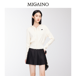 外套 Migaino曼娅奴女装 新款 小个子连帽开衫 上衣小众高级感针织衫