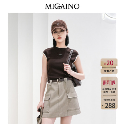 Migaino曼娅奴女装春季新款休闲风圆领拼接套头针织衫MQ12KW245