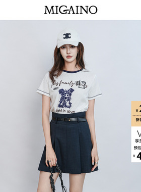 Migaino曼娅奴女装2026夏季新款显瘦可爱卡通刺绣T恤MQ22RA024