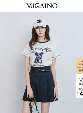 Migaino曼娅奴女装2026夏季新款显瘦可爱卡通刺绣T恤MQ22RA024