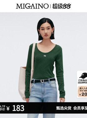 Migaino曼娅奴女装春季新款修身百搭打底长袖T恤MP12RA017
