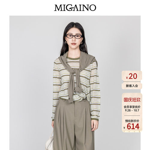 Migaino曼娅奴女装2026年秋季新款减龄休闲条纹针织衫MQ32KW252
