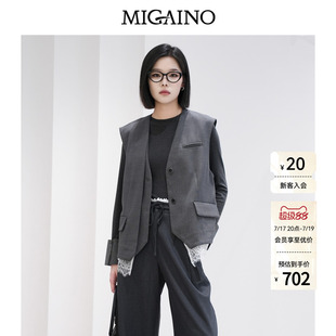 Migaino曼娅奴女装秋季新款优雅高级感蕾丝拼接马夹外套MP32CA002