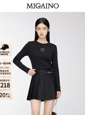 Migaino曼娅奴女装冬新款设计感百搭正肩长袖T恤MO42RC016