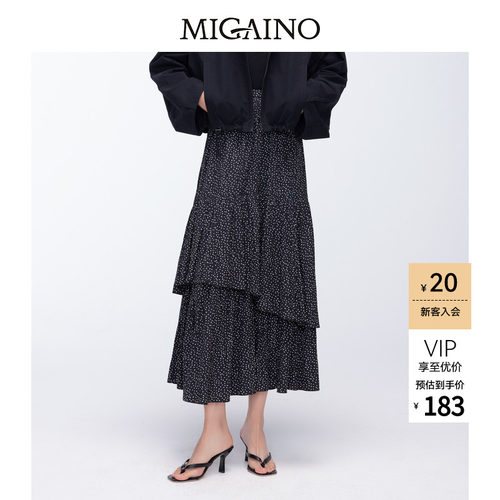 Migaino曼娅奴女装秋季新款法式垂感灵动波点半裙MO32EB034