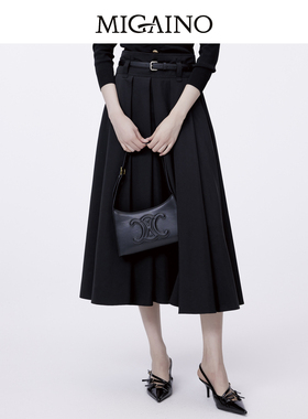 Migaino曼娅奴高腰半身裙女春夏新款气质中长款裙子MO12EB003