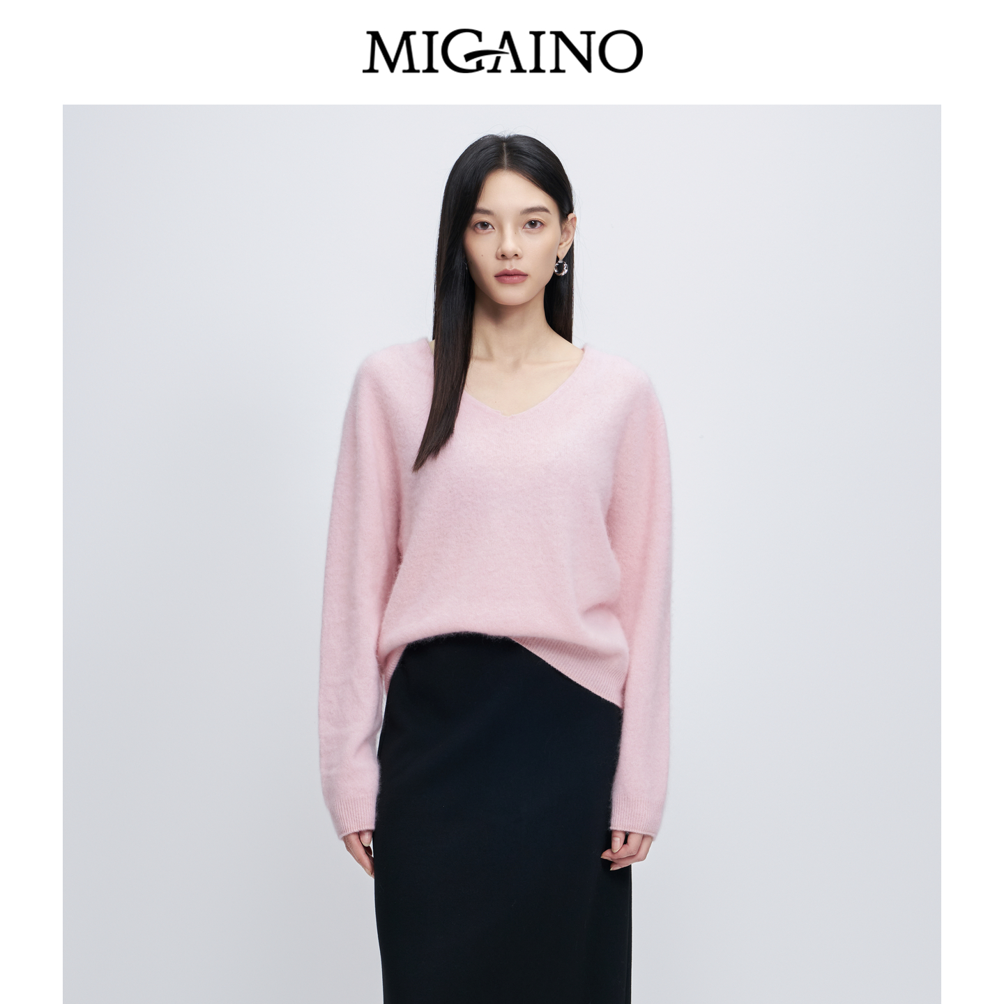 Migaino曼娅奴女装秋冬新款纯色宽松简约百搭长袖毛衣MP42WH237