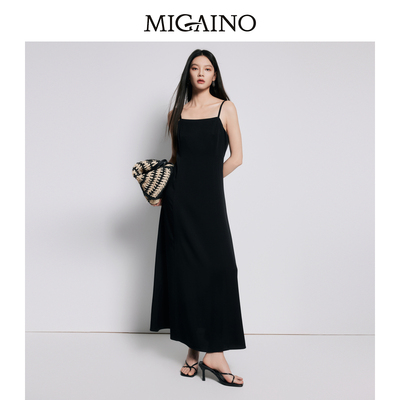 【商场同款】Migaino曼娅奴女装高级显瘦黑色吊带连衣裙MP22DD073