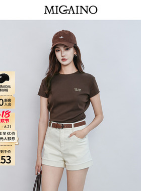 Migaino曼娅奴女装2026夏季新款复古休闲正肩字母T恤MQ22RA006