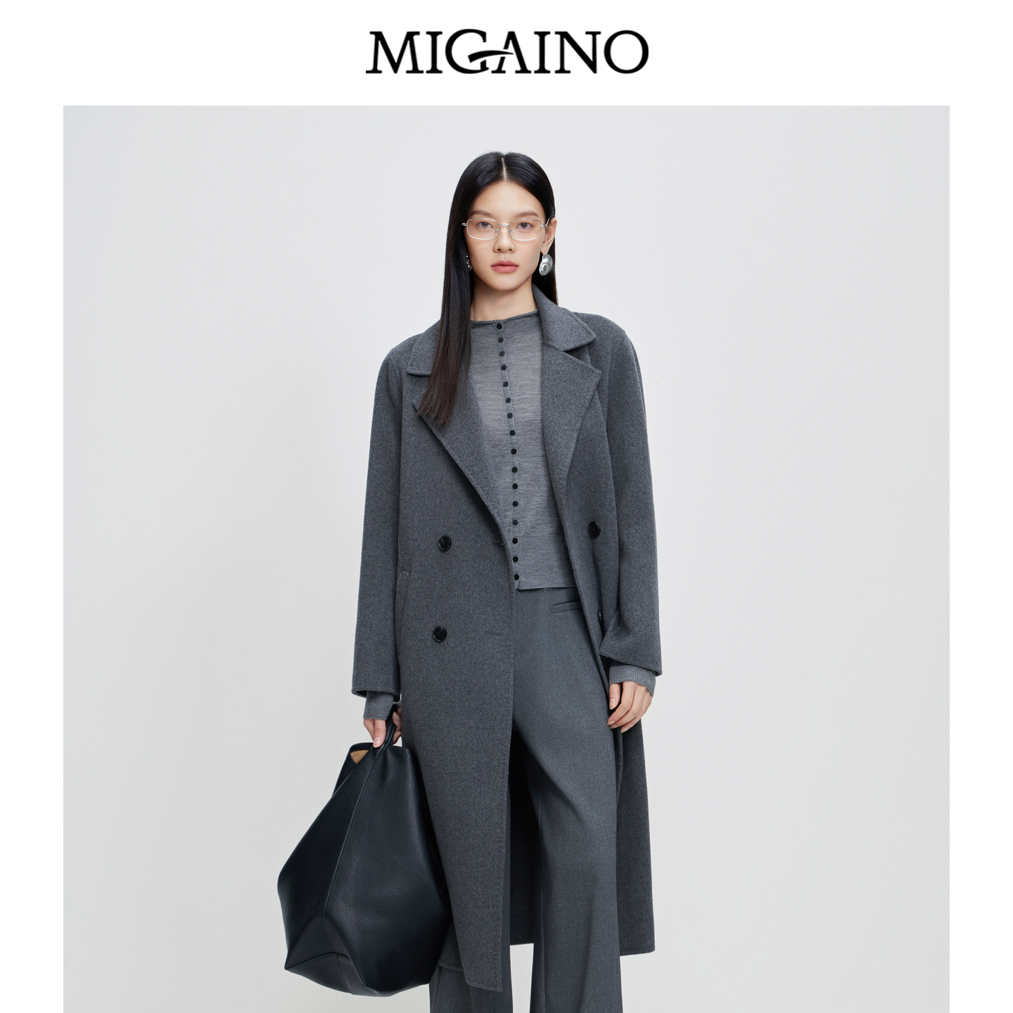 Migaino曼娅奴女装秋冬新款高级感通勤中长款毛呢外套MP42GB016