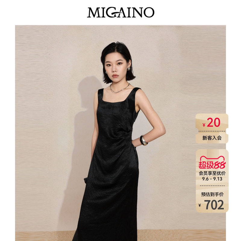 Migaino曼娅奴女装2026秋新款高级感蕾丝拼接醋纤连衣裙MQ32DE040