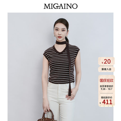 Migaino曼娅奴女装2026夏季新款美式复古条纹修身针织衫MQ22KW227