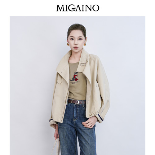 Migaino曼娅奴女装春季新款街头英伦风简约短款风衣外套MQ12HA002