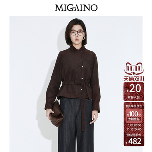 Migaino曼娅奴女装2026年秋季新款时尚潮流小立领仿麂皮短款外套