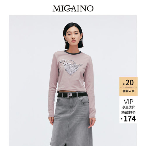 Migaino曼娅奴女装春新款气质感正肩印花长袖T恤MP12RC022