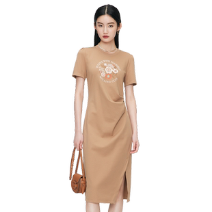 Migaino曼娅奴休闲连衣裙女新款小个子修身显瘦收腰中长款T恤裙子