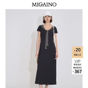 Migaino曼娅奴女装2026夏季新款休闲简约百搭修身显瘦开叉连衣裙