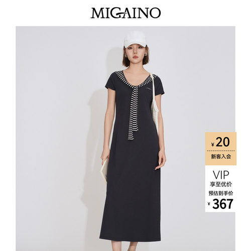 Migaino曼娅奴女装2026夏季新款休闲简约百搭修身显瘦开叉连衣裙