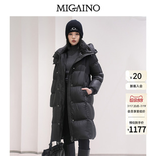 【鹅绒】Migaino曼娅奴女装冬新款黑色简约中长款保暖羽绒服外套