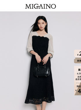 Migaino曼娅奴女装夏季新款设计感蕾丝拼接连衣裙MP22DB068