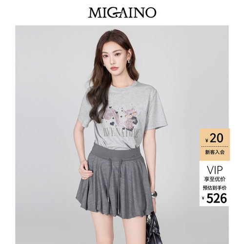 Migaino曼娅奴女装2026夏季新款设计感卡通减龄纯棉T恤MQ32RA033