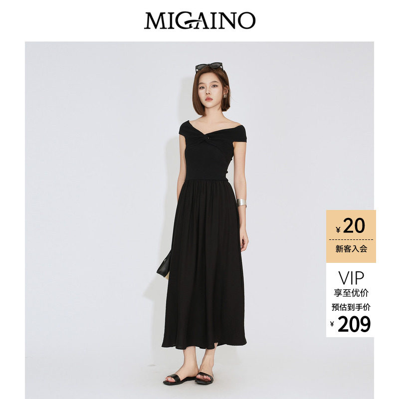 Migaino曼娅奴女装2026夏季新款设计感扭结显瘦针织拼接连衣裙图片