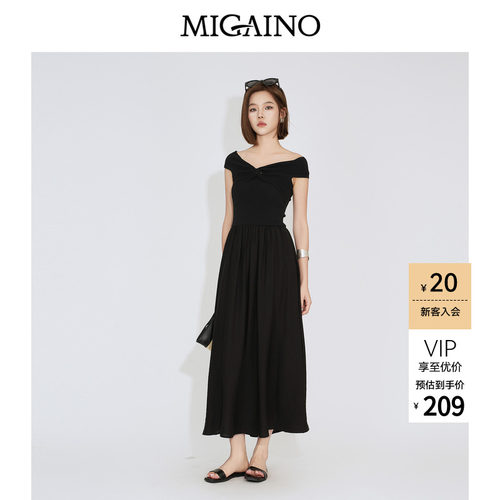 Migaino曼娅奴女装2026夏季新款设计感扭结显瘦针织拼接连衣裙