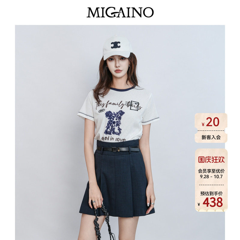 Migaino曼娅奴女装2026夏季新款显瘦可爱卡通刺绣T恤MQ22RA024图片