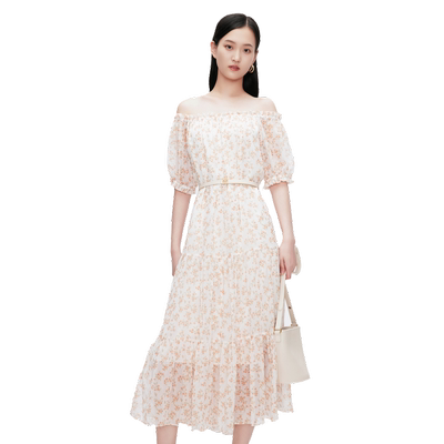 Migaino曼娅奴女装夏季新款法式优雅一字肩茶歇裙MO22DA012