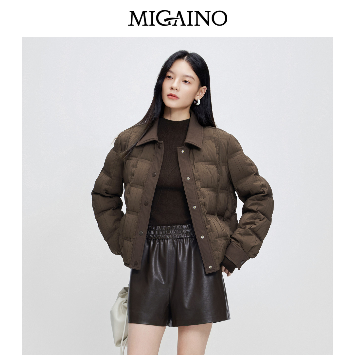 Migaino曼娅奴女装冬季款时尚肌理感轻薄短款鹅绒羽绒服MP42IA024