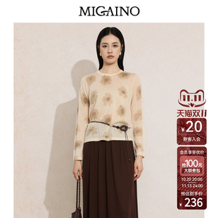 Migaino曼娅奴女装2026年秋季新款艺术风圆领提花宽松套头针织衫