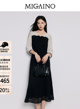 Migaino曼娅奴女装夏季新款设计感蕾丝拼接连衣裙MP22DB068
