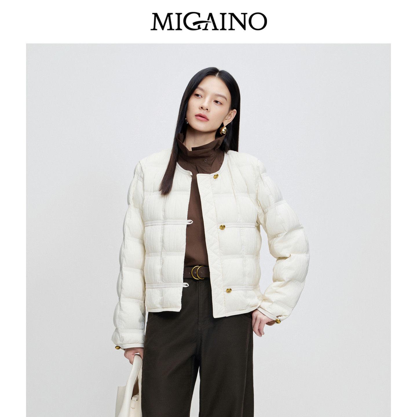 Migaino曼娅奴女装冬季新款圆领正肩新中式保暖羽绒服MP42IA015,女装/女士精品,羽绒服,淘宝优惠券,粉丝福利购,淘宝优惠卷