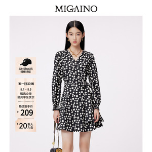 【限时特卖】Migaino曼娅奴碎花连衣裙女法式气质收腰小个子短裙