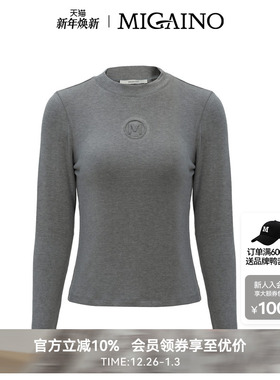 Migaino曼娅奴女装冬季新款修身简约百搭打底T恤MO42RC008