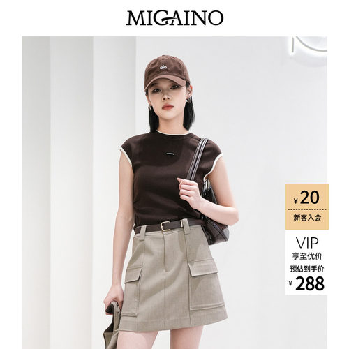 Migaino曼娅奴女装春季新款休闲风圆领拼接套头针织衫MQ12KW245