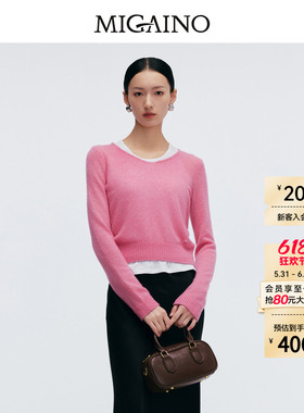 Migaino曼娅奴女装春季新款V领休闲软糯粉色毛衣MP12WH234