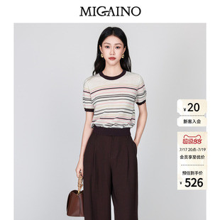 Migaino曼娅奴女装2026年夏季新款时髦条纹套头针织衫MQ32KW249