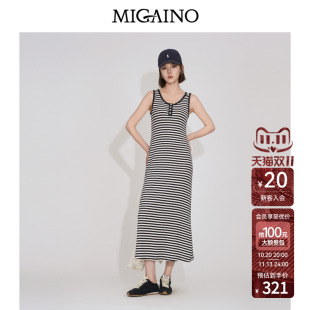 Migaino曼娅奴女装2026夏季新款休闲简约无袖背心裙子条纹连衣裙