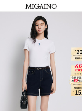 【商场同款】Migaino曼娅奴圆领卡通刺绣修身正肩T恤女MP22RA047