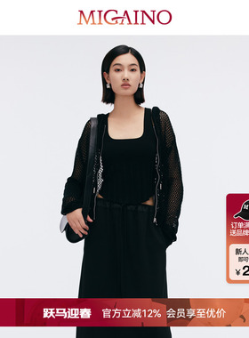 【商场同款】Migaino曼娅奴2025新款黑色镂空外套上衣女MP12JK261