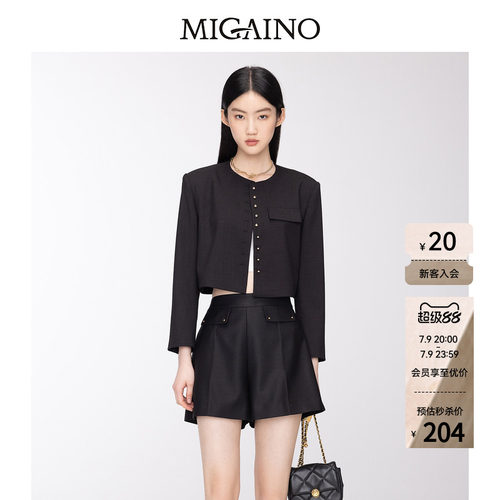 Migaino曼娅奴秋季新款圆领时尚设计感轻奢短款小外套