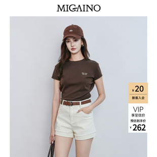 Migaino曼娅奴女装2026夏季新款复古休闲正肩字母T恤MQ22RA006