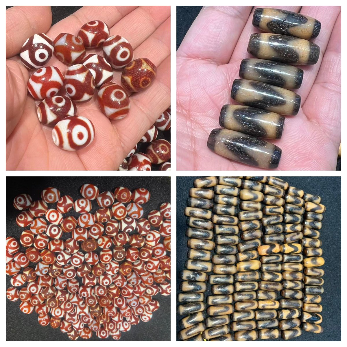 30颗/包 台湾工艺牙黄虎牙红肉三眼玛瑙天珠风化包浆散珠手链项链