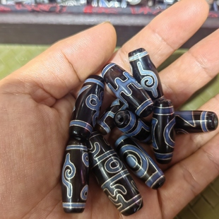 藏区回流纯天然玛瑙光面措金搓银镶嵌天珠项链吊坠挂件diy配饰