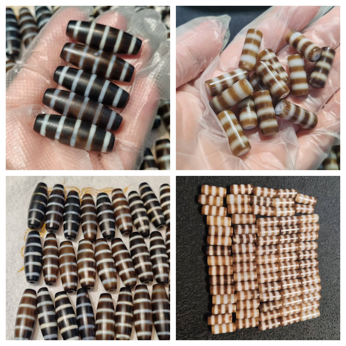 通体奶白咖色/黑白色直管线珠细短圆柱形七线天珠diy配饰散珠批发