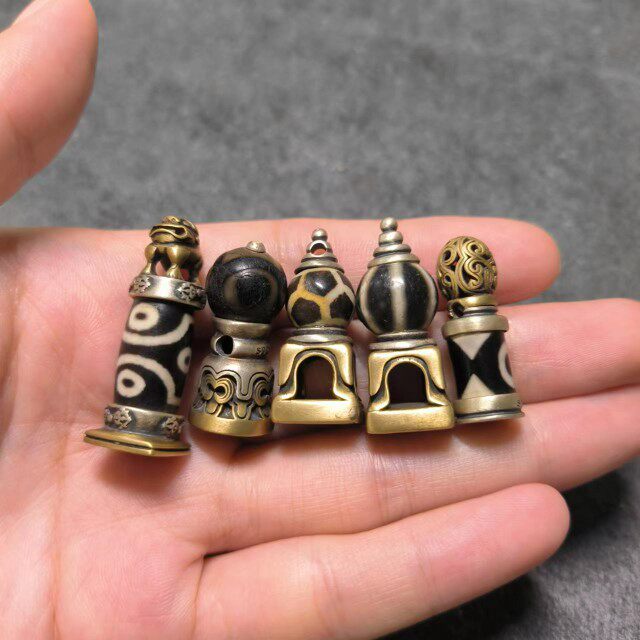 aqx8三眼六眼两眼龟甲天珠银迷你印章复古工艺银配饰收藏品