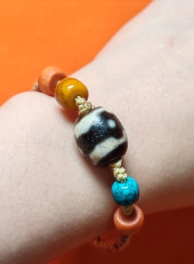 天原藏式三眼天珠绿松石手工手链男女转运珠玛瑙原石手串原创饰品