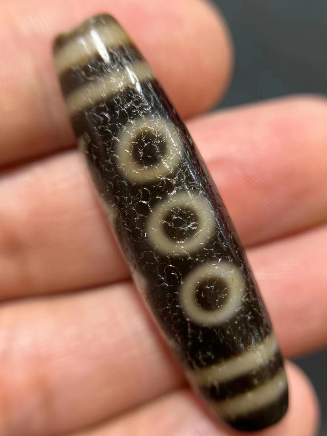 藏式古传统老工艺老料五眼天珠手工扁珠风化细腻老气古旧收藏级别